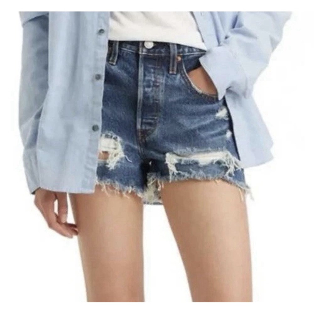 Levi's Womens 501 Original Jean Short Raw Hem Distressed Button Fly Cutoff 27
